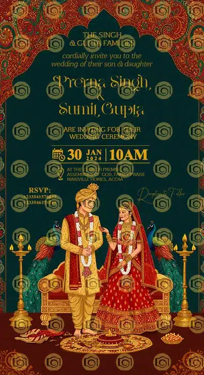 Traditional Hindu Wedding Invitation With Cartoons